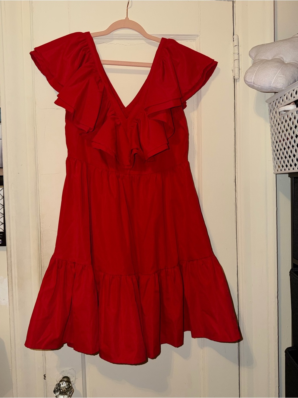 Red Ruffle V-Neck Dress - Picture 2 of 2